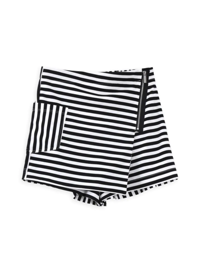 Shop Habitual Girl's Striped Wrap-front Skort In Black