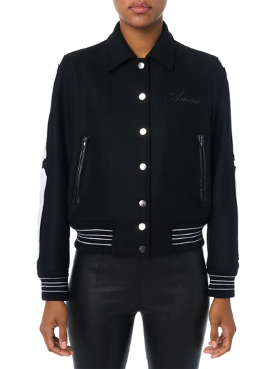 Shop Amiri Women's Patch & Logo-embroidered Bomber Jacket In Black