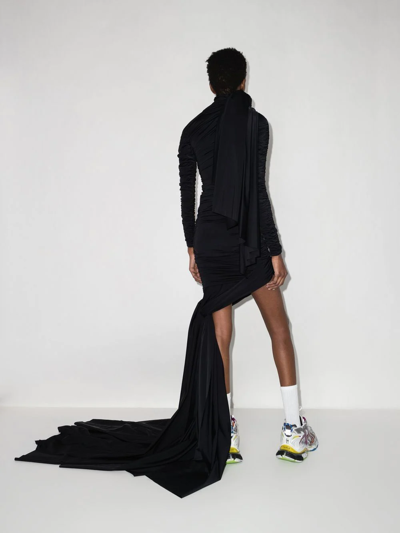 Shop Balenciaga Twisted Knots Ruched Draped Dress In Black