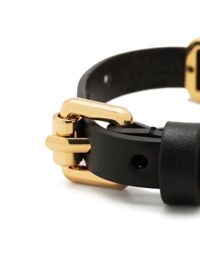 Shop Moschino Logo-lettering Leather Bracelet In Black