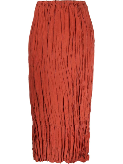 Totême Crinkled Silk Midi Skirt Bloody Mary In Orange