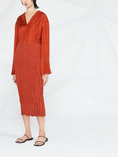 Totême Crinkled Silk Midi Skirt Bloody Mary In Orange