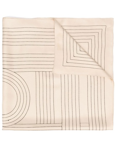 Shop Totême Striped Embroidered Silk Scarf In Neutrals