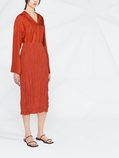 Totême Crinkled Silk Midi Skirt Bloody Mary In Orange
