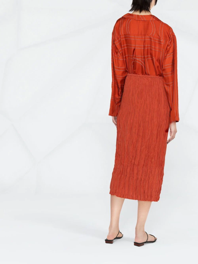 Totême Crinkled Silk Midi Skirt Bloody Mary In Orange
