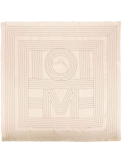 Shop Totême Striped Embroidered Silk Scarf In Neutrals