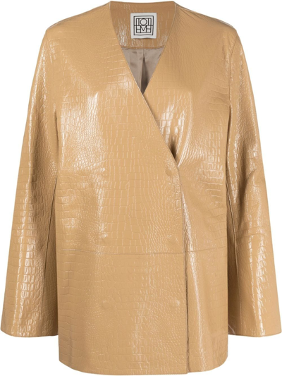 Shop Totême Crocodile-embossed Single-breasted Blazer In Neutrals