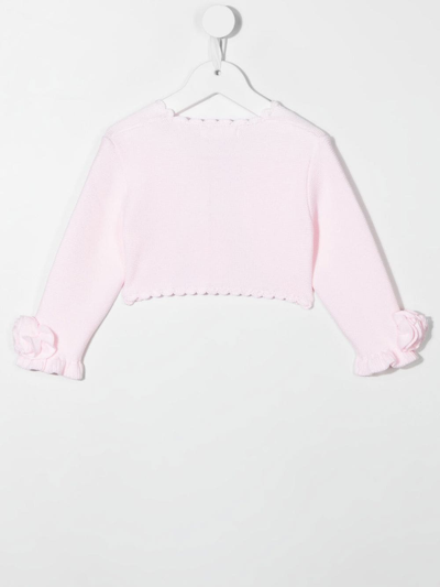 Shop Mimilù Floral-appliqué Knitted Cardigan In Pink