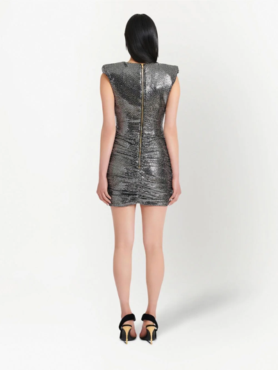 Shop Balmain Wrap Sleeveless Mini Dress In Silver