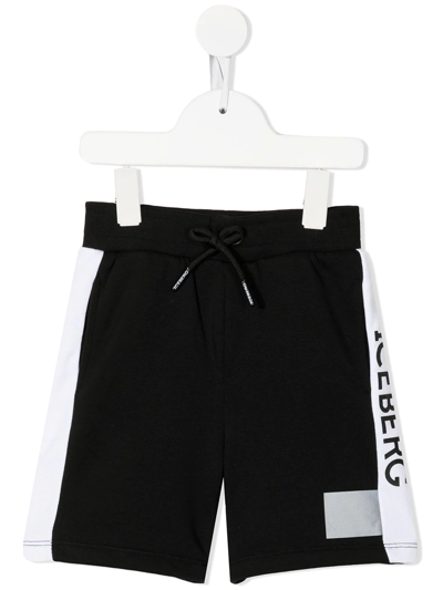 Shop Iceberg Side-stripe Logo-print Shorts In Black