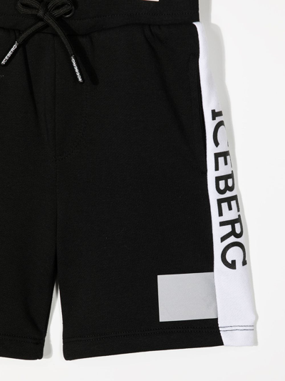 Shop Iceberg Side-stripe Logo-print Shorts In Black