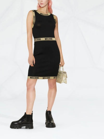 Shop Moschino Logo-trim Knitted Shift Dress In Black
