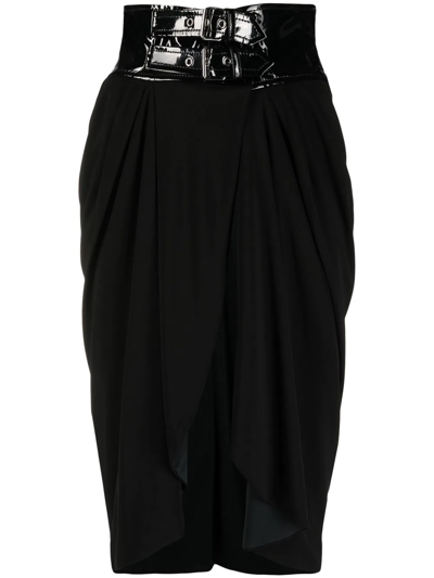 Shop Moschino Belted Draped Skirt In Black