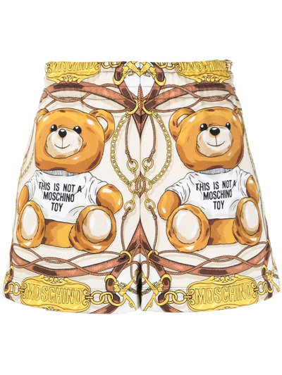Shop Moschino Logo Teddy Print Shorts In Yellow
