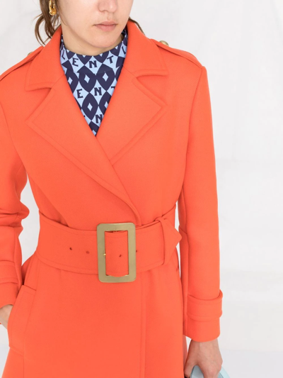 Shop Moschino Double-breasted Belted Coat In Orange