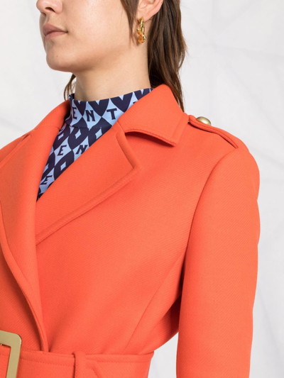 Shop Moschino Double-breasted Belted Coat In Orange