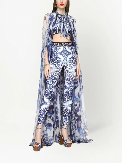 Shop Dolce & Gabbana Majolica-print Jersey Leggings In Blue