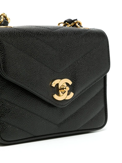 Pre-owned Chanel 1995 Mini V-stitch Square Shoulder Bag In Black