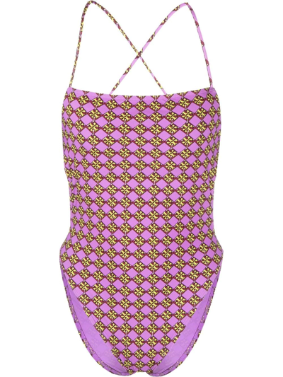 Shop Tory Burch Monogram-print Swimsuit In Purple