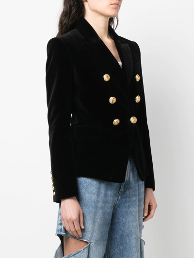 Shop Balmain Double-breasted Velvet Blazer In Black