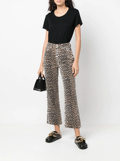 Shop Ganni Betzy Leopard Cropped Jeans In Neutrals