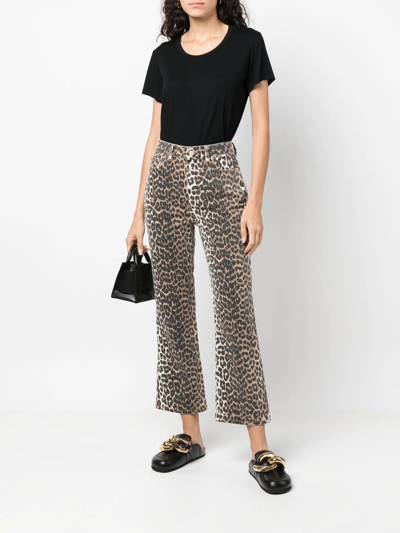 Ganni Print Denim Betzy Cropped Jeans Leopard In Neutrals
