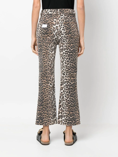 Shop Ganni Betzy Leopard Cropped Jeans In Neutrals