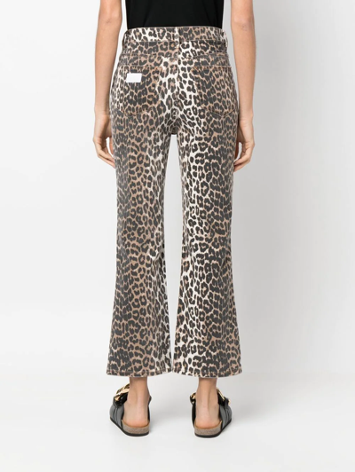 Ganni Print Denim Betzy Cropped Jeans Leopard In Neutrals