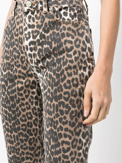 Shop Ganni Betzy Leopard Cropped Jeans In Neutrals