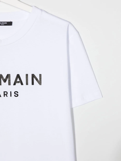 Shop Balmain Teen Logo-print Cotton T-shirt In White