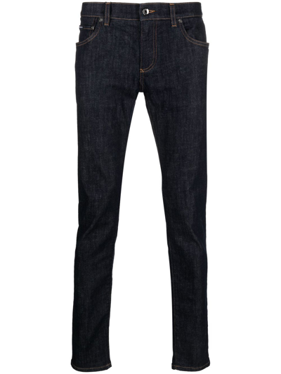 Shop Dolce & Gabbana Low-rise Slim-cut Jeans In Blue