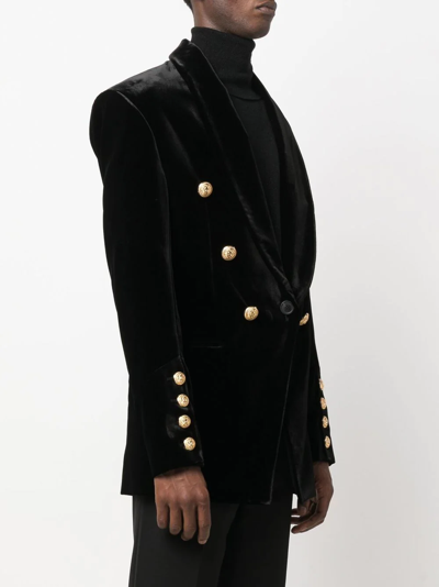 Balmain Black Velvet Double Breasted Blazer In Nero | ModeSens