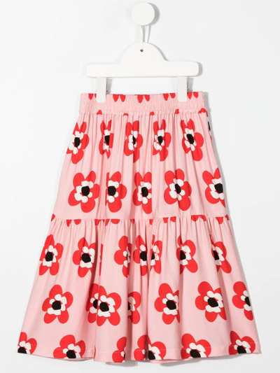Shop Stella Mccartney Floral-print Tiered Midi Skirt In Pink