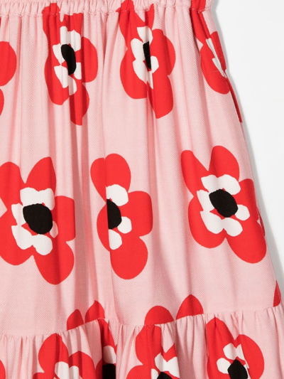 Shop Stella Mccartney Floral-print Tiered Midi Skirt In Pink