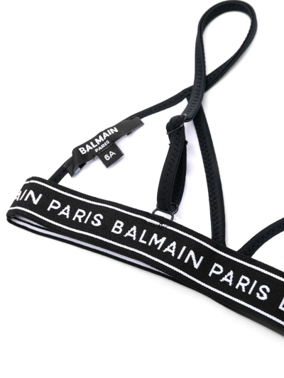 Shop Balmain Logo-band Shimmer Bikini In Grey