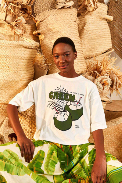 Shop Farm Rio Green Color Therapy T-shirt In Off-white