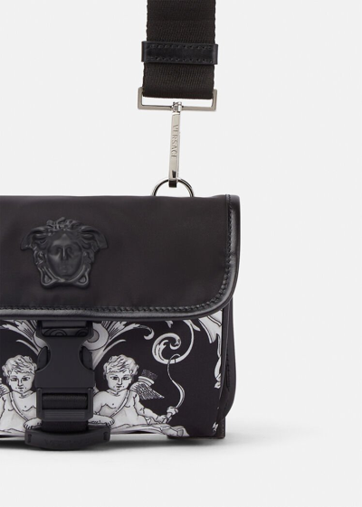 Shop Versace Silver Baroque Nylon Messenger Bag, Male, Black+white, One Size