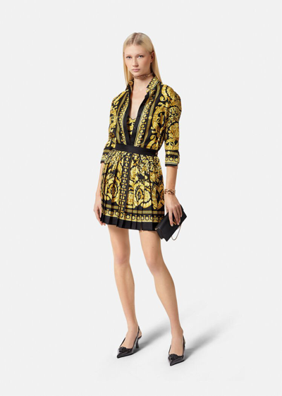 Versace Black And Yellow Shirt With Barocco Print In Print