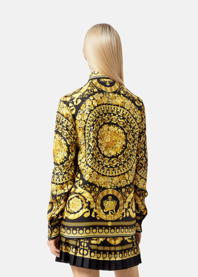 Versace Black And Yellow Shirt With Barocco Print In Print