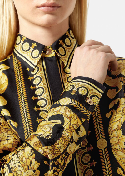 Versace Black And Yellow Shirt With Barocco Print In Print