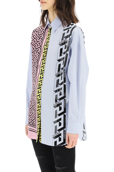 Shop Versace La Greca Shirt In Cotton And Silk In Mixed Colours
