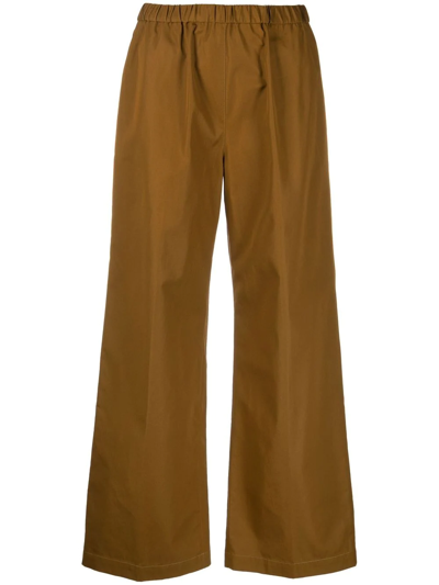 Shop Aspesi Elasticated-waist Slip-on Palazzo Trousers In Brown