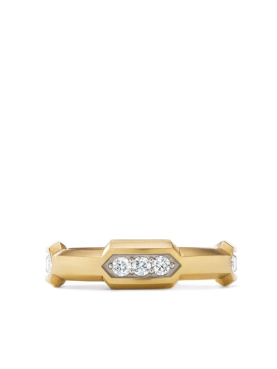 David Yurman 18kt Yellow Gold Hex Pave Station Diamond Band Ring In Gold