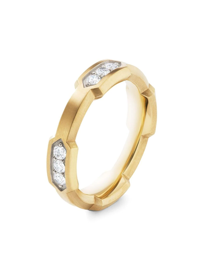 David Yurman 18kt Yellow Gold Hex Pave Station Diamond Band Ring In Gold