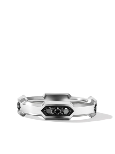 David Yurman Sterling Silver Hex Station Band With Black Pave Diamonds In Silver