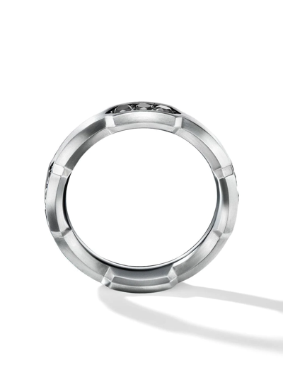 David Yurman Sterling Silver Hex Station Band With Black Pave Diamonds In Silver