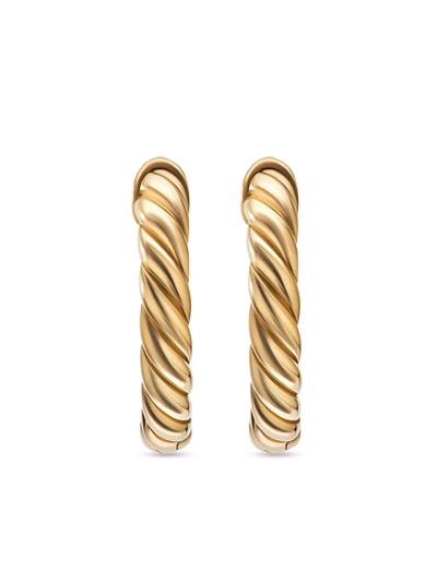 David Yurman 18kt Yellow Gold Sculpted Cable Micro Huggie Hoop Earrings (10.7mm) In Gold