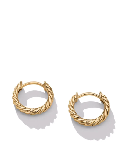 David Yurman 18kt Yellow Gold Sculpted Cable Micro Huggie Hoop Earrings (10.7mm) In Gold
