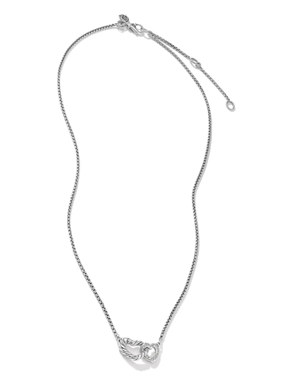 David Yurman Sterling Silver Double Heart Diamond Necklace In Silver