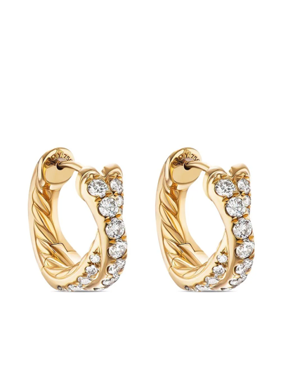 Shop David Yurman 18kt Yellow Gold Diamond Pave Crossover Hoop Earrings